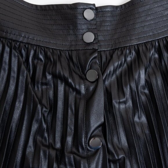 Black Pleated Leather Skirt - Picture 5 of 14
